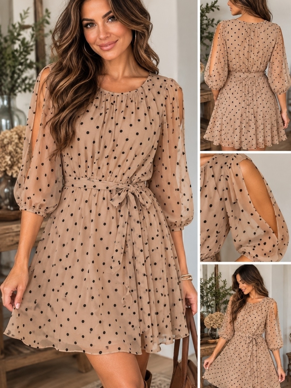 Chiffon Dress Size M Tie Waist Balloon Sleeve